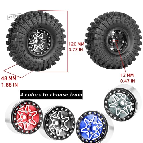 1.9 Wheels and Tires for 1/10 TRX4 TRX6 SCX10 SCX10 II 90046 SCX10 III AXI03007 SCX10 Pro Gen7/8 D90 VS4-10 MST CFX RC Crawler Car,Aluminium RC 1.9 Beadlock Wheels and Rubber Tires,Navy Blue - color: Navy Blue - (4pcs Wheels and Tires)