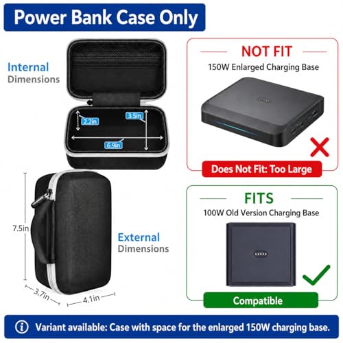 Power Bank Case for Anker Prime 26250/27650/25000/20100mAh/737,Black | Hard Fabric Shell, Splash-proof; Velcro Adjustable Divider + Mesh Zip Pocket,Handle,for Travel, Commute, Outdoor,Box Only - style: For Power Bank Only