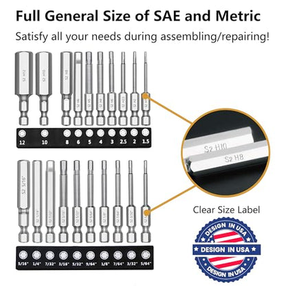 MulWark Hex Head Allen Wrench Drill Bit Set 20PC (10pc Metric & 10pc SAE), 2.3" Long 1/4" Diameter Quick Release Shank Magnetic Screwdriver Bit Set for Assembling Furniture - style: 20PC Hex Head Drill Bit Set