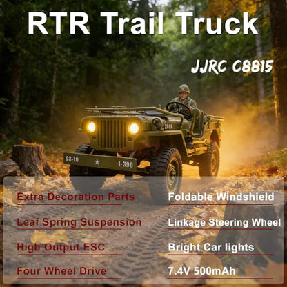 YUCT 1/10 Army RC Crawler Willys Jeep | RC Rock Crawler 4x4 Military Off-Road Car with Driver Figure & Machine Gun Oliver Green - color: Oliver Green