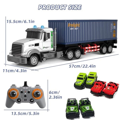 Mostop RC Semi Truck with Trailer, 23.6 Inch Remote Control Semi Truck Toy for Kids 3-8, 1:24 Scale Container Carrier Transport Vehicle with 2 Batteries, LED Lights & Sounds, Birthday Gift for Boys