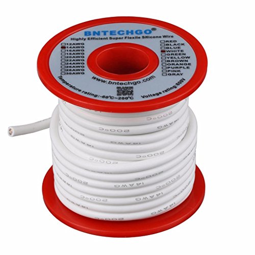 BNTECHGO 14 Gauge Silicone Wire White 40ft Stranded Tinned Copper Wire | Flexible 14 AWG Stranded Wire Silicone Rubber Insulation For RC Models, Drone, Robot, Battery, EV Charger, 3D Printer, DIY - color: White, size: silicone wire 40ft