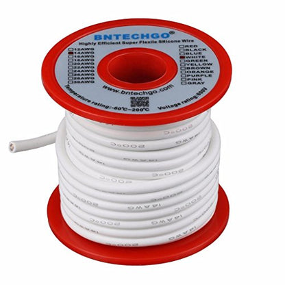 BNTECHGO 14 Gauge Silicone Wire White 40ft Stranded Tinned Copper Wire | Flexible 14 AWG Stranded Wire Silicone Rubber Insulation For RC Models, Drone, Robot, Battery, EV Charger, 3D Printer, DIY - color: White, size: silicone wire 40ft