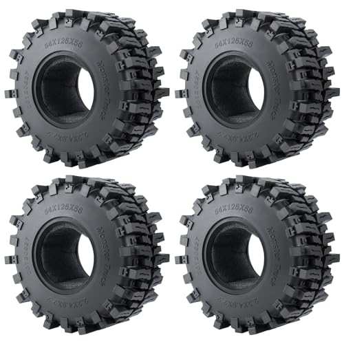 RCHUBAM 4Pcs 2.2" Rubber Wheel Tires for for 1/10 SCX10 AXI03004 AXI03007 | 125*56mm Tires,Deep Claw Tread Mud Terrain Tires with Insert Foam