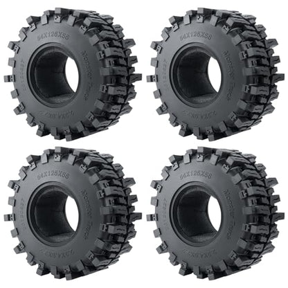 RCHUBAM 4Pcs 2.2" Rubber Wheel Tires for for 1/10 SCX10 AXI03004 AXI03007 | 125*56mm Tires,Deep Claw Tread Mud Terrain Tires with Insert Foam
