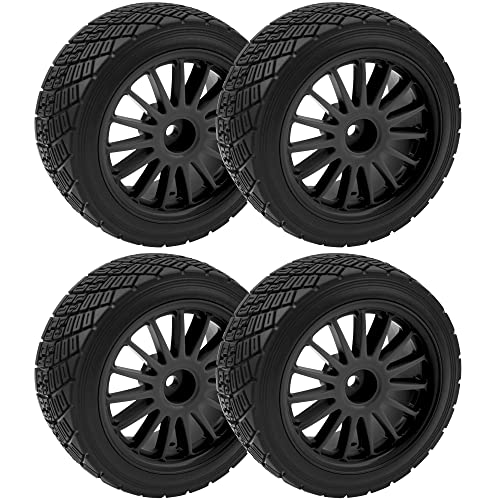 80mm/3.14" Rubber Tires & Plastic Wheel Rims 2.2 Inch 12mm Hex Hub Compatible with 1/10 HPI WR8 Off-Road Rally 1/14 WLtoys 124019 144001 1/16 Redcat Volcano RC Buggy (Black) - color: Black