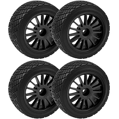80mm/3.14" Rubber Tires & Plastic Wheel Rims 2.2 Inch 12mm Hex Hub Compatible with 1/10 HPI WR8 Off-Road Rally 1/14 WLtoys 124019 144001 1/16 Redcat Volcano RC Buggy (Black) - color: Black