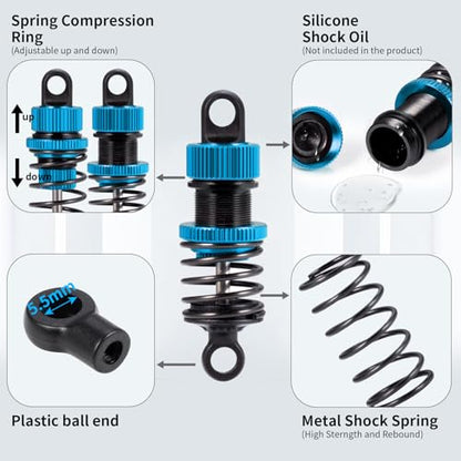 4Pcs JGGZONE 1:10 50mm RC Oil Filled Shock Absorbers Assembled Kit Compatible with Tamiya TT01 TT02 M03 M04 M05 M06 1:10 On Road Car Upgrades Replace Parts (Blue, 50MM) - color: Blue, size: 50MM