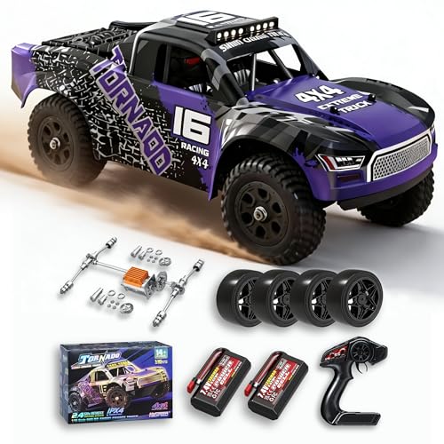 Remote Control RC Cars 1:16 Monster Truck Toys Cars for Adult & Boys, 4WD Off-Road, Metal Transmission Parts, High Speed Fast 40+ KPH, 4X4 Waterproof with 2 Rechargeable Batteries (HS16-83) - color: Purple