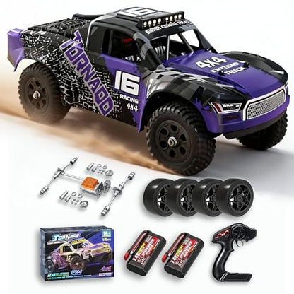 Remote Control RC Cars 1:16 Monster Truck Toys Cars for Adult & Boys, 4WD Off-Road, Metal Transmission Parts, High Speed Fast 40+ KPH, 4X4 Waterproof with 2 Rechargeable Batteries (HS16-83) - color: Purple