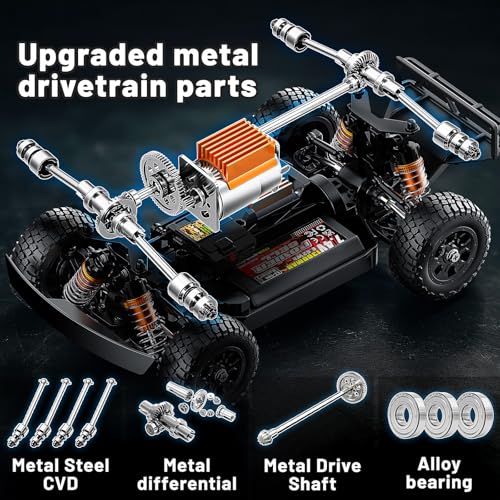 1:16 Scale RC Monster Truck, 2.4GHz Remote Control Fast RC Car 36km/h 4WD Off-Road Water-Resistant Electric Powered Vehicle with Dual Batteries, Drift & Off-Road Tires, Metal Drivetrain and LED Lights