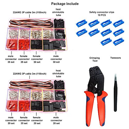 95 Sets Servo Plug Male Female Connector Crimp Pin Cable Kit with Crimping Tool Compatible JST SYP Futaba for Hitec Spektrum RC
