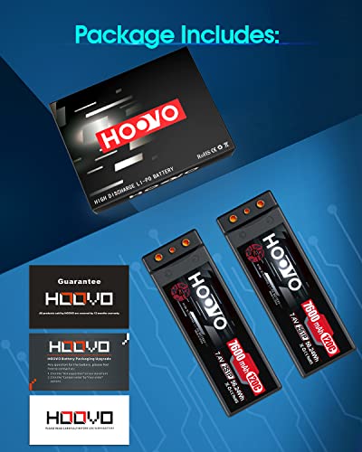 HOOVO 7600mAh 2S Lipo Battery 7.4V 120C RC Battery Hard Case 4mm Bullet with T Plug for RC Drag Car RC Truck Boat DJI Heli Airplane RC Models (2 Packs)
