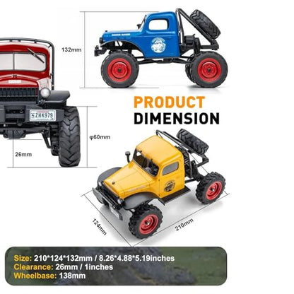 FMS FCX24S Power Wagon S 1/24 RC Crawler, Brushed 4x4 RTR Rock Crawler with Portal axle, 2-Speed Transmission, PC Hard Body – RC Car for Adults and Gift - color: Yellow