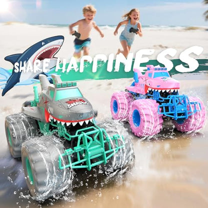 Waterproof Shark Remote Control Car, 1:16 Amphibious RC Cars 4WD All Terrain Off Road Monster Trucks Toys, RC Truck Pool Toys for Kids 3-5 6-8 8-12 Year Old Boy Birthday Gift, Gray - color: Gray