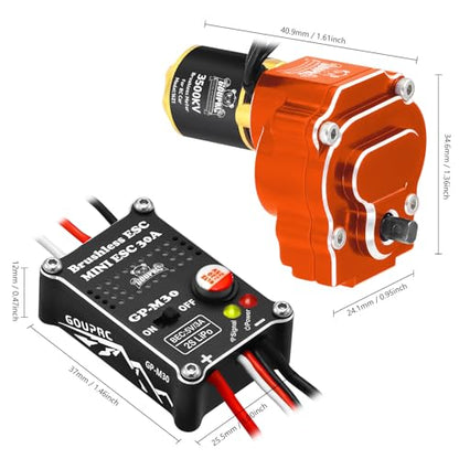 GOUPRC 1621 3500KV Brushless Outrunner Motor with Transmission & Upgarde 30A Brushless Esc for Redcat Ascent 18 1/18 RC Crawler Upgrade