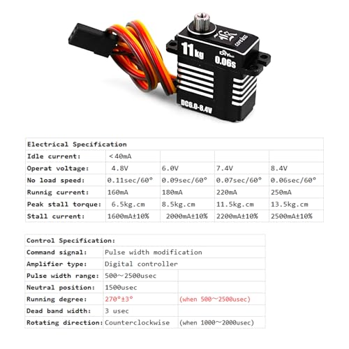 High Torque 11KG Mini All-Metal Digital Servo High Pressure Coreless Motor Micro Servo Programmable for RC Car Robot(270 Degree) - style: 270 Degree