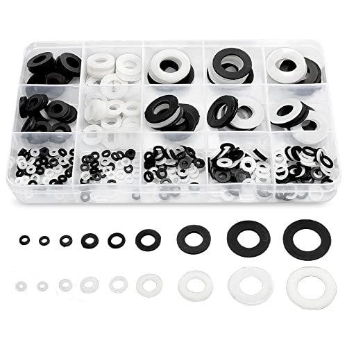 420 Pcs Black/White Nylon Flat Washers Assortment Kit | Suitable for M2 M2.5 M3 M4 M5 M6 M8 M10 M12 Screws and Bolt