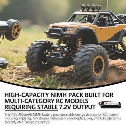 (2-Pack) 7.2V 3000mAh Ni-MH Battery with Tamiya Plug for RC Models | 8C battery for RC cars, airplanes, helicopters, boats, quadcopters and UAVs; includes 4.8V–12V Ni-MH/Ni-Cd charger. - color: 7.2V 3000mAh Tamiya Plug