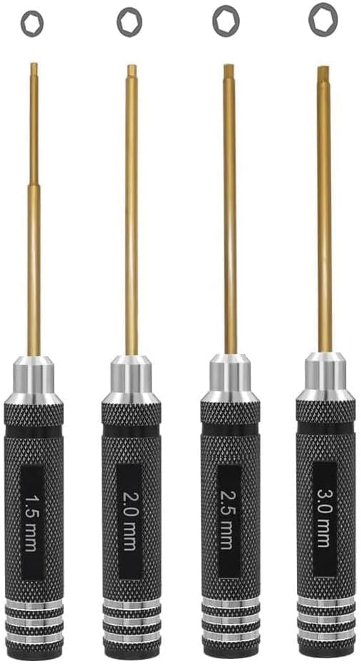 4Pcs RC Hex Driver Set, Titanium RC Screwdriver Tools Kit Set,1.5mm 2.0mm 2.5mm 3.0mm,Hexagonal Screwdriver Wrench Repair Tools for RC Model Helicopter Boat Cars - size: 4Pcs Titanium