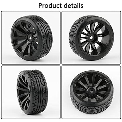 4pcs 1/10 RC Drift Wheels 12mm Hex | For HSP Redcat HPI Tamiya 3RACING Kyosho Traxxas Wltoys MST Exceed RC, Includes Tires, With 8pcs Flange Lock Nuts - color: Black