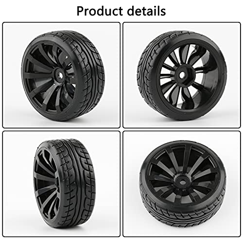 4pcs 1/10 RC Drift Wheels 12mm Hex | For HSP Redcat HPI Tamiya 3RACING Kyosho Traxxas Wltoys MST Exceed RC, Includes Tires, With 8pcs Flange Lock Nuts - color: Black