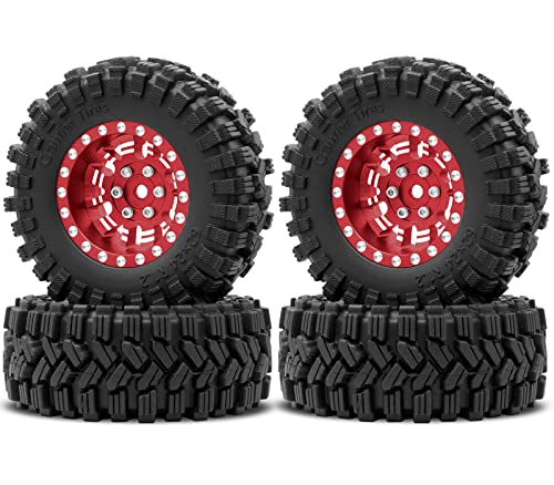 OGRC 1.0 Plus (1.2 Inches) Beadlock Wheel and Tires Set 7mm Negative Offset Wheel Rims SS Super Soft Sticky Tires for TRX4M SCX24 FCX24 AX24 1/24 1/18 RC Crawler Car - 62 * 24mm (Red) - color: Red