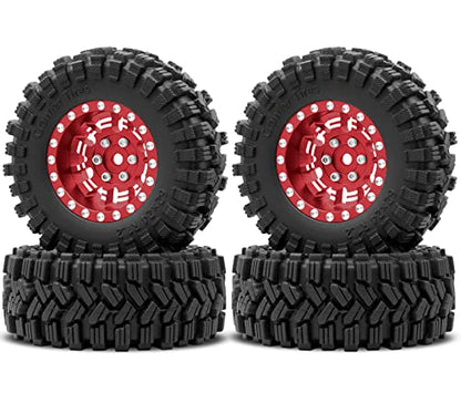 OGRC 1.0 Plus (1.2 Inches) Beadlock Wheel and Tires Set 7mm Negative Offset Wheel Rims SS Super Soft Sticky Tires for TRX4M SCX24 FCX24 AX24 1/24 1/18 RC Crawler Car - 62 * 24mm (Red) - color: Red