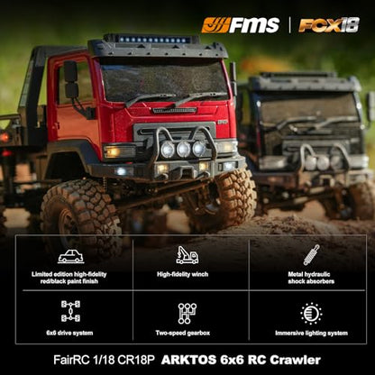 FairRC 1/18 RC Crawler CR18P Arktos 6x6 RC Crawler, High Performance RC Rock Crawler with Flatbed & Portal Axles, Hobby Grade RC Truck Crawler, Remote Control RC Car for Adult RTR (Black)