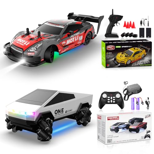 RC Drift Car 1/20 Scale 2.4GHz 4WD Remote Control Cars with Led Lights 22KM/H High Speed &1/28 Scale Gesture Sensing RC Stunt Cars Toys for 6-12 Years Old Boys Girls