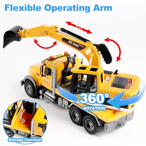 Dwi Dowellin Large Excavator Truck Toy for 3 4 5 6 Year Old Boys,Truck Toy with Sound and Light - style: excavator truck