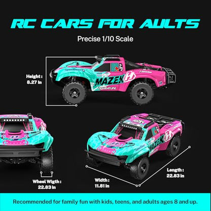 Hosim 1/10 RC Truck 4WD Brushless Buggy Cars, MAZEK RTR 62+ MPH Hobby Grade High Speed Remote Control Car for Adults & Teens Off-Road Bashing, Rock Crawling, Racing Waterproof Electric Monster Trucks - color: Pink