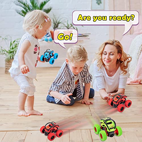 LODBY Monster Trucks Toys for Boys - Toddler Push and Go Truck Race Cars for Kids Party Favors Ages 2-4 3-5, Flip Stunt Car Toys for 2 3 4 5 6 Year Old Boy Birthday Gifts - style: Flame