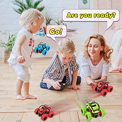 LODBY Monster Trucks Toys for Boys - Toddler Push and Go Truck Race Cars for Kids Party Favors Ages 2-4 3-5, Flip Stunt Car Toys for 2 3 4 5 6 Year Old Boy Birthday Gifts - style: Flame