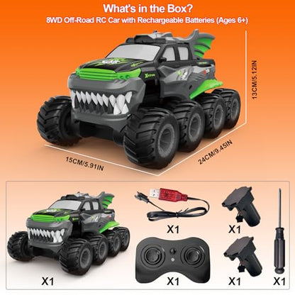 Amphibious Remote Control Car 8WD RC Monster Truck for Boys Age 8-12 Offroad Waterproof RC Pickup All Terrain RC Drift Cars Beach Pool Toys Gifts for Kids Green - color: Green