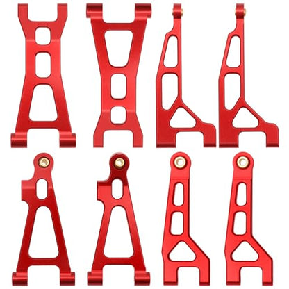 ShareGoo Aluminum Suspension Arms Set Swing Arms Front Rear A Arms Compatible with Hyper Go H16BM H16DR H16 MJX 16207 16208 16209 16210 1/16 RC Upgrade Parts (Red) - color: Red
