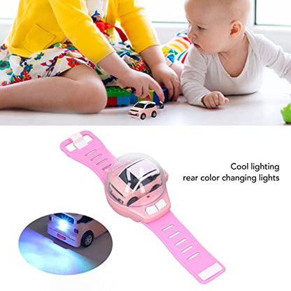 SIXRUN Mini Remote Control Car Watch Toy for Kids, 2.4GHz RC Racing Car with LED Lights, USB Rechargeable, 30m Range, Adjustable Silicone Strap, Birthday Gift for Boys Girls Ages 3+ - color: Pink