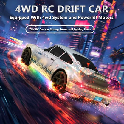 Remote Control Car RC Drift Car 2.4GHz 1:24 4WD 15KM/H High Speed Racing Sport Car with LED Lights Drifting Tire Racing Sport Toy for Adults Boys Girls Kids Gift - color: Gray