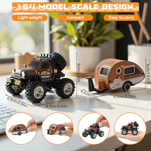 Snugzy Mini RC Car 1:64 Scale RC Truck for Kids with Trailer 2.4Ghz Remote Control Rechargeable RC Cars Toy Gifts for Boys Girls Adult (Brown) - color: Brown