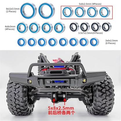 Double Rubber Seal for TRX-4M for Bronco for Defender 1/18 Scale RC Crawler Truck Car Upgrade Parts 22PCS Sealed Bearing Set