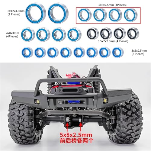 Double Rubber Seal for TRX-4M for Bronco for Defender 1/18 Scale RC Crawler Truck Car Upgrade Parts 22PCS Sealed Bearing Set