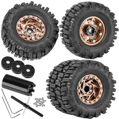 1.3 Dually Beadlock Wheels Tires for RC Crawler Car 1/18 TRX4M Ascent-18,1/24 SCX24 FCX24,RC Off Road Buggy Rally Truck Wheels and Tires,Adjustable Offset Wheel,7mm Hex Rims,Brown - color: Brown - (4Pcs 1.3 Beadlock Tires)