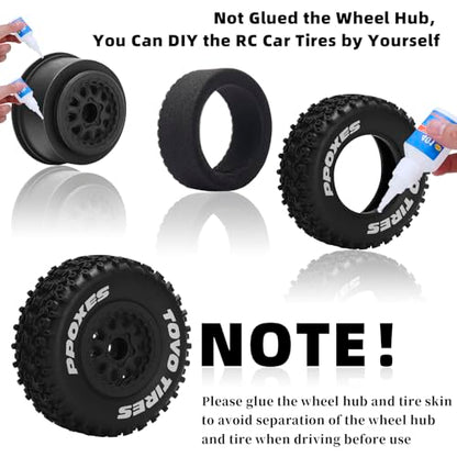1/10 RC Short Course Tires 12mm Hex RC Wheels and Tires RC Truck Tires for RC Off-Road Car RC Car Wheels for Traxxas TRX4 Slash Arrma Losi Tenacity Vkar 10sc Hpi RC Buggy Car 4PCS (Style C) - Black