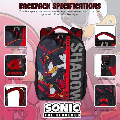 AI ACCESSORY INNOVATIONS Sonic The Hedgehog Backpack for Boys & Girls, Shadow 16 Inch Schoolbag with Reflective Ink, Black - color: Shadow the Hedgehog