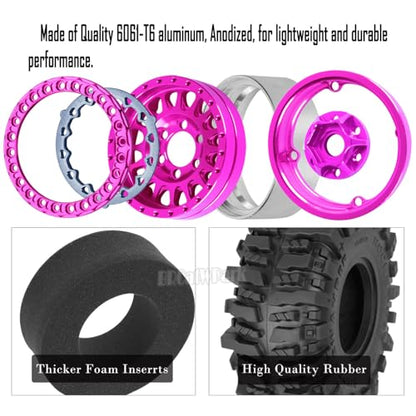 RC 1.9 Beadlock Wheels and Tires for 1/10 TRX4 TRX6 SCX10 SCX10 II 90046 SCX10 III AXI03007 SCX10 Pro Gen7/8 D90 VS4-10 MST CFX RC Crawler Car,4PCS Beadlock Rims 1.9 Wheel Tires,Pink - color: Pink - (1.9 Beadlock Wheels)
