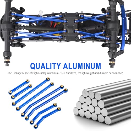 Hobbypark High Clearance Links Set Aluminum Upgrades Linkage for Axial SCX24 Deadbolt AXI90081 B17 Upgrades 1/24 RC Crawler Car (Blue) - color: Blue