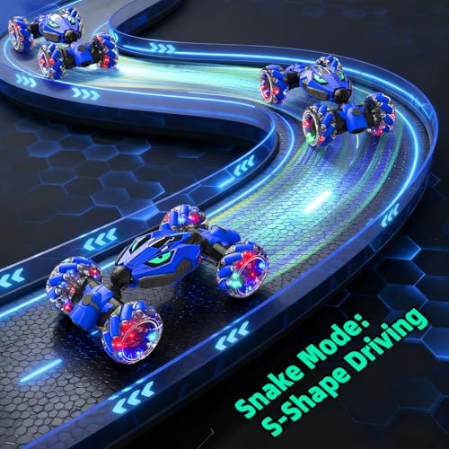 VisionX RC Stunt Cars, Unique 2.4GHz 4WD 360° Rotating Gesture Sensing | Boys and Girls Ages 6-12, Double‑Sided Driving RC Drift Car, Birthday and Christmas Cool Car Toys Gifts for Kids, 2 Batteries - color: Vibrant Blue