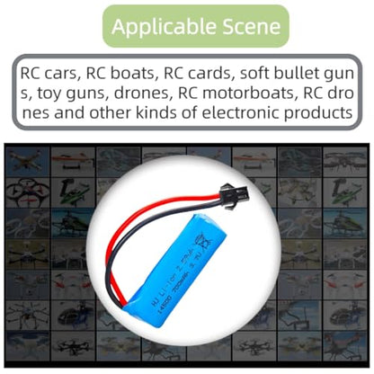 3.7V RC Car Battery 700mAh Rechargeable Li-ion Battery SM-2P Joint for Double Sided RC Stunt Car RC Car RC Boat Tumbling Amphibious RC Car RC Truck and C63 E35 DE38 DE40 DE50 DE55 and USB