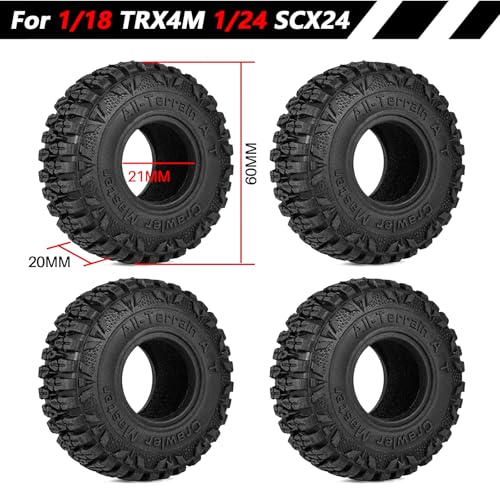 RC Dragon Claw Tires with Sponges Inserts 1.0 Crawler Tires for 1/18 TRX4M SCX24 1/24 RC Crawler Car Upgrade - size: 60 * 20mm