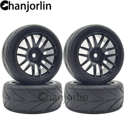 RC 1/10 On Road Touring Tires & Wheels 12mm Hex Hard Plastic Rims OD 65mm Street Racing Tyre for 1:10 1/12 Rally Drift Car Tamiya TT01 TT02 Traxxas XV02 XV01 HPI KYOSHO PTG2 4PCS (Black) - color: Black